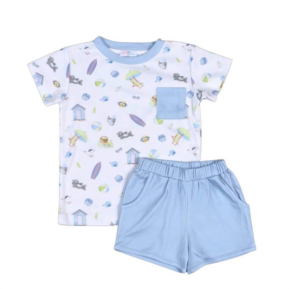 NEW BABY LOREN boy's sandy toes shorts set in blue